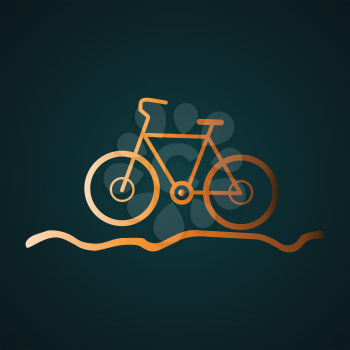 Bicycle for the off-road icon vector logo. Gradient gold concept with dark background
