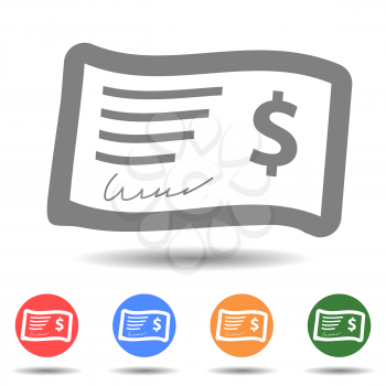 Cheque vector, bank check icon isolated