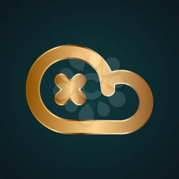 Cloud drive close icon vector. Gradient gold metal with dark background