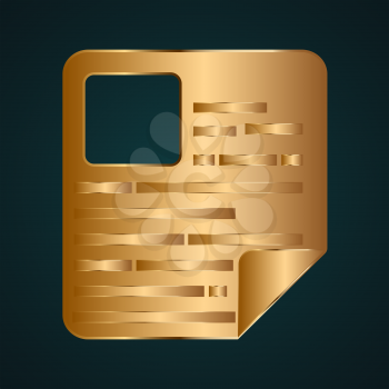 Flat CV icon vector logo. Gradient gold metal with dark background