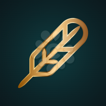 Quill pen vector icon. Gold metal with dark background
