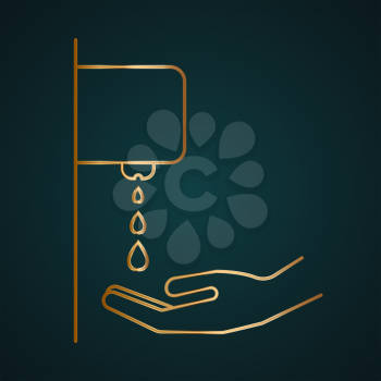 Hand hygiene cleaning vector icon. Gold metal with dark background