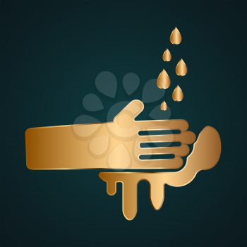Hand wash with a water sign vector. Gold metal with dark background