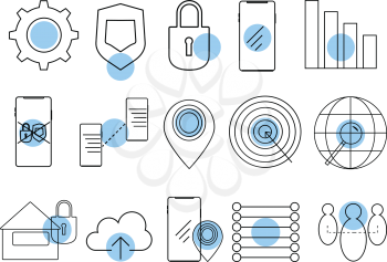 Technology communication line Icons with blue color shapes