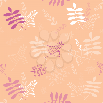 Abstract leaves on orange background seamless pattern