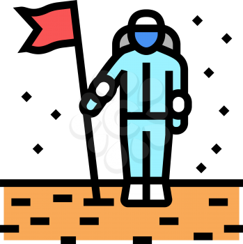 astronaut installing flag on planet surface color icon vector. astronaut installing flag on planet surface sign. isolated symbol illustration