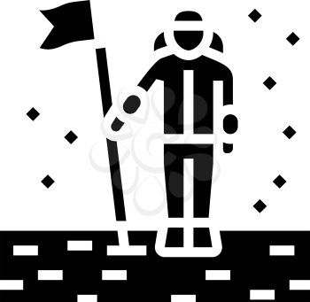 astronaut installing flag on planet surface glyph icon vector. astronaut installing flag on planet surface sign. isolated contour symbol black illustration