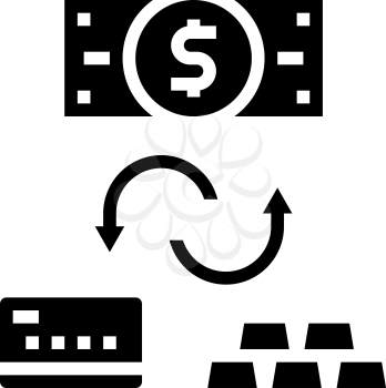 cash exchange on gold and electronic money glyph icon vector. cash exchange on gold and electronic money sign. isolated contour symbol black illustration