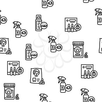Pet Products Food Vector Seamless Pattern Thin Line Illustration