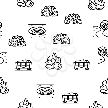 Crushed Stone Mining Vector Seamless Pattern Thin Line Illustration