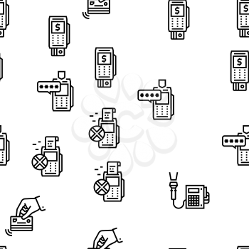 Pos Terminal Device Vector Seamless Pattern Thin Line Illustration