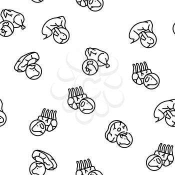 Meat Factory Product Vector Seamless Pattern Thin Line Illustration