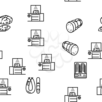 Meat Factory Product Vector Seamless Pattern Thin Line Illustration