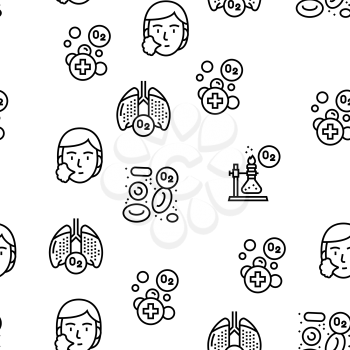 Oxygen O2 Chemical Vector Seamless Pattern Thin Line Illustration
