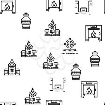 Funeral Burial Service Vector Seamless Pattern Thin Line Illustration