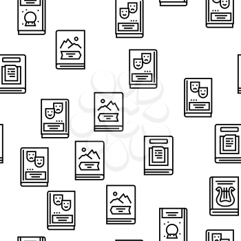 Literary Genres Books Vector Seamless Pattern Thin Line Illustration