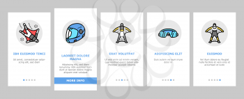 Wingsuiting Sport Onboarding Mobile App Page Screen Vector. Wingsuiting Suit And Protection Helmet, Glasses And Gloves, Parachute And Hook Extreme Flying Tool Illustrations