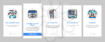 Anesthesiologist Tool Onboarding Mobile App Page Screen Vector. Syringe Pump, Anesthesia Machine And Heart Rate Monitor Anesthesiologist Equipment Illustrations