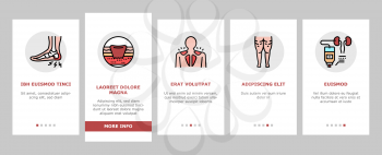 Disease Human Problem Onboarding Mobile App Page Screen Vector. Epithelial Tissue And Toxoplasmosis, Ear Surgery And Cellulite, Skin Itch And Lymphoma Disease Illustrations
