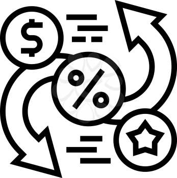 exchange money on bonus line icon vector. exchange money on bonus sign. isolated contour symbol black illustration