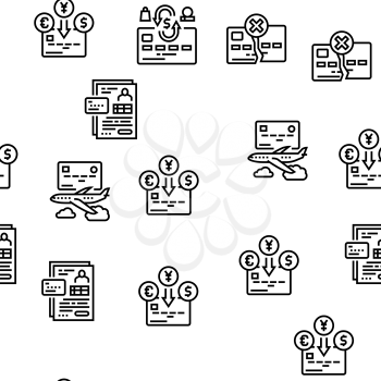 Plastic Card Payment Vector Seamless Pattern Thin Line Illustration