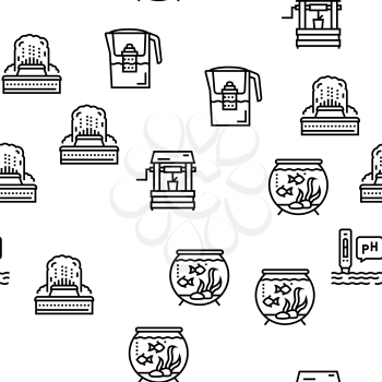 Water Purification Vector Seamless Pattern Thin Line Illustration
