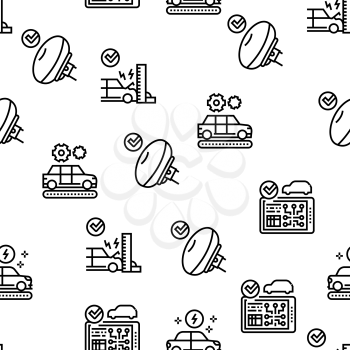 Car Factory Production Vector Seamless Pattern Thin Line Illustration