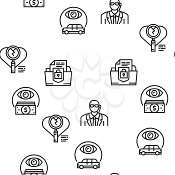 Private Detective Vector Seamless Pattern Thin Line Illustration