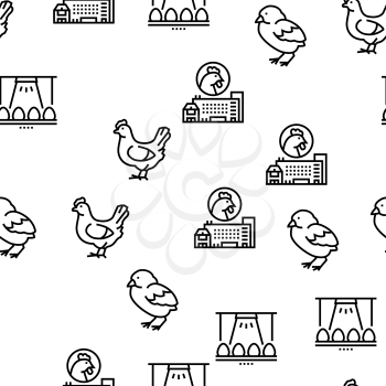 Chicken Meat Factory Vector Seamless Pattern Thin Line Illustration