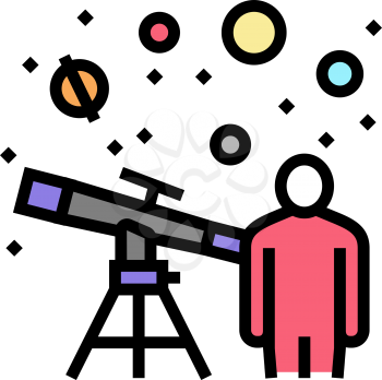 astronomer watching in telescope on stars color icon vector. astronomer watching in telescope on stars sign. isolated symbol illustration