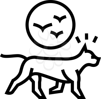 dog chasing birds line icon vector. dog chasing birds sign. isolated contour symbol black illustration