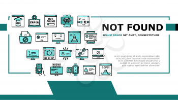 Not Found Web Page Landing Web Page Header Banner Template Vector. 404 Error And Not Found Internet Site, Lost Wire And Wireless Wifi Connection Illustration
