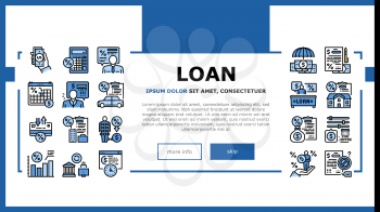 Loan Financial Credit Landing Web Page Header Banner Template Vector. Loan For Buy Car And House Mortgage, For Business Or Investment, Calculating Percent Illustration