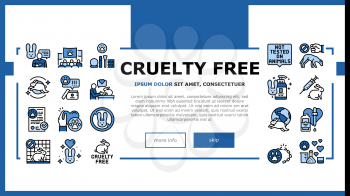 Cruelty Free Animals Landing Web Page Header Banner Template Vector. Not Tested On Rabbit And Dogs, Cruelty Free And Stop Chemical And Cosmetics Test Illustration