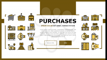 Purchases And Shopping Landing Web Page Header Banner Template Vector. Food And Clothes, Electronics And Drinks Market Shopping, Seasonal Sale And Seller Illustration