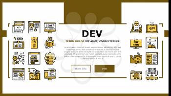Dev Code Occupation Landing Web Page Header Banner Template Vector. Dev Application And Software, Hacking And Coding, Development App And Debug Fixing Illustration