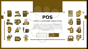 Pos Terminal Device Landing Web Page Header Banner Template Vector. Pos Terminal For Accept Payment By Contact And Contactless Bank Card, Paying Technology Illustration
