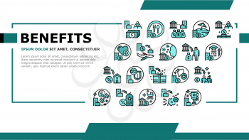 Benefits For Business Landing Web Page Header Banner Template Vector. Benefits For Employees And Social Protection, Free Lunch And Transport, Career And Experience Illustration