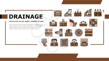 Drainage Water System Landing Web Page Header Banner Template Vector. Road And House, City And Industry Drain System, Bath And Sink Drainage Hole Illustration
