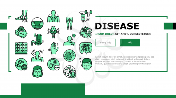 Disease Human Problem Landing Web Page Header Banner Template Vector. Epithelial Tissue And Toxoplasmosis, Ear Surgery And Cellulite, Skin Itch And Lymphoma Disease Illustration