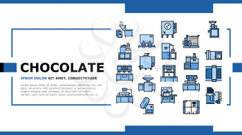 Chocolate Production Landing Web Page Header Banner Template Vector. Chocolate Factory Industry Manufacturing Equipment, Plant Heating Cocoa Machine, Conveyor Illustration