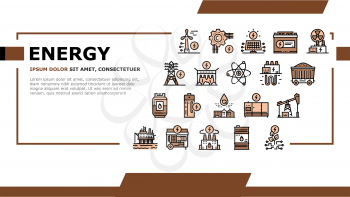Energy Electricity And Fuel Power Icons Set Vector. Electric Solar Panel And Battery, Turbine And Dam, Energy Plant And Coal, Petrol And Gas Illustration