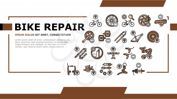 Bike Repair Service Landing Web Page Header Banner Template Vector. Complex Bike Repair And Setting, Research And Fix Broken Details, Cogset And Pedals Replacement Illustration