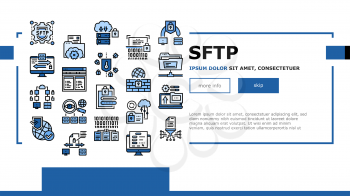 Ssh, Sftp File Transfer Protocol Icons Set Vector. Security And Protection Data Server And Information, Network Folder And Sftp File Collection Illustration