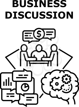 Business Discussion Deal Vector Icon Concept. Business Discussion Deal And Conversation Agreement Conditions, Businessperson Talking About Partnership And Service Price Of Black Illustration