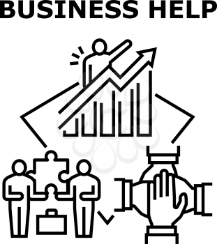 Business Help Vector Icon Concept. Business Help And Support For Resolve Problem Or Increase Sales, Teamwork And Brainstorming. Team Search Solution And Planning Strategy Together Black Illustration