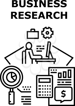 Business Research Report Vector Icon Concept. Business Research Report And Analysis Audit, Counting Income And Expense With Calculator. Working Process With Finance Black Illustration