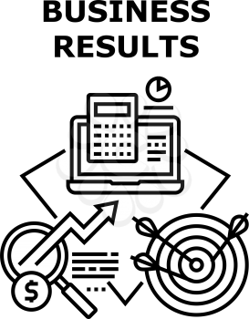 Business Results Vector Icon Concept. Business Results And Successful Achievement, Analyzing And Researching Financial Report On Computer Screen Laptop. Increase Income Black Illustration