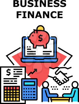 Business Finance Vector Icon Concept. Business Finance Counting Income And Expanse, Researching Annual Financial Report And Audit. Investment And Safe Money In Piggy Bank Color Illustration