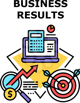 Business Results Vector Icon Concept. Business Results And Successful Achievement, Analyzing And Researching Financial Report On Computer Screen Laptop. Increase Income Color Illustration